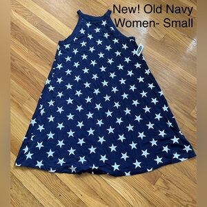 Old Navy Navy and White Star-Print Halter Swing Dress